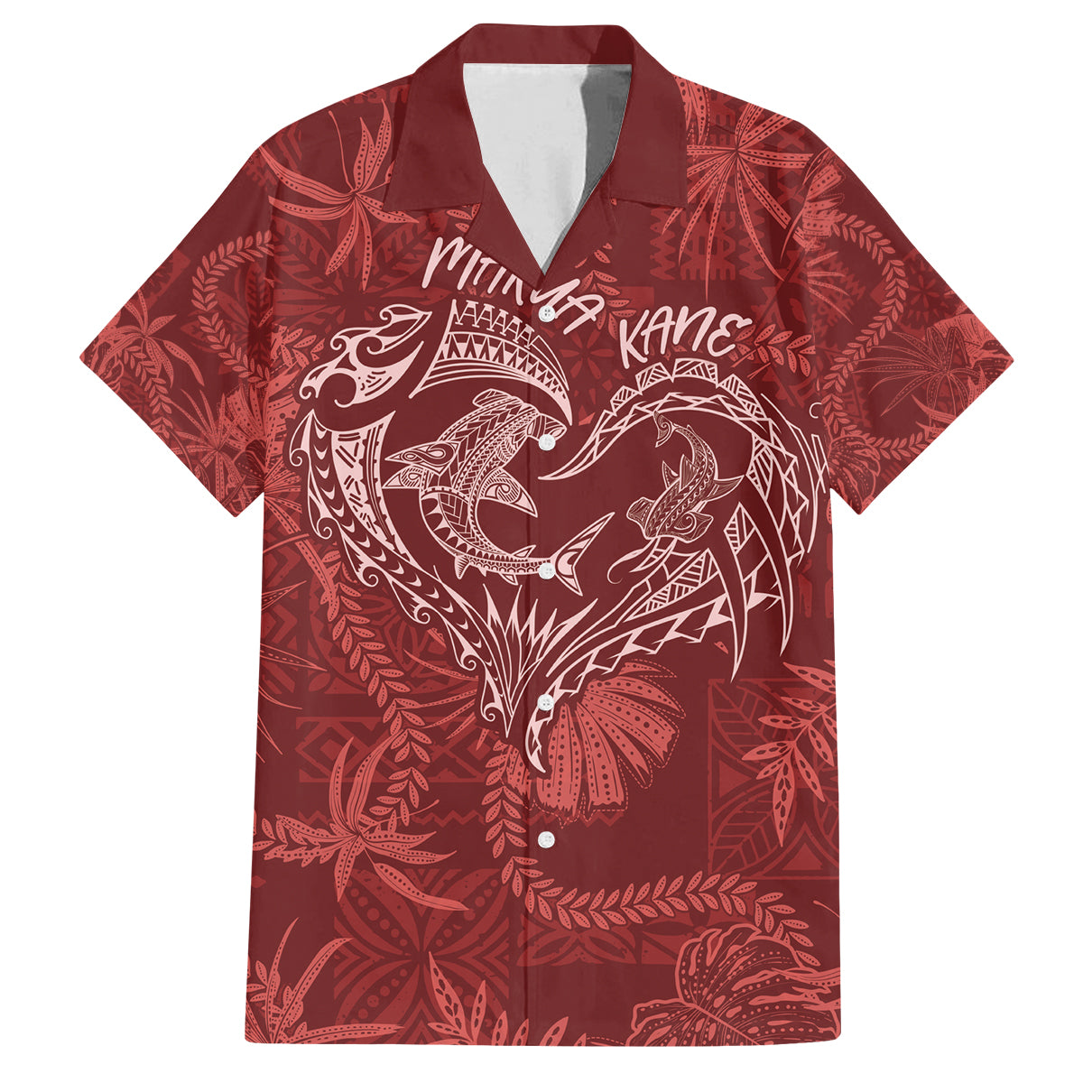 Hawaii Father's Day Vintage Lei Family Matching Off Shoulder Short Dress and Hawaiian Shirt Hauoli la Makuakane - Red LT7 Dad's Shirt - Short Sleeve Red - Polynesian Pride