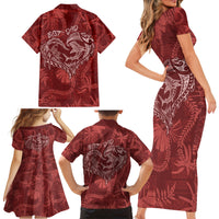 Hawaii Father's Day Vintage Lei Family Matching Short Sleeve Bodycon Dress and Hawaiian Shirt Hauoli la Makuakane - Red LT7 - Polynesian Pride