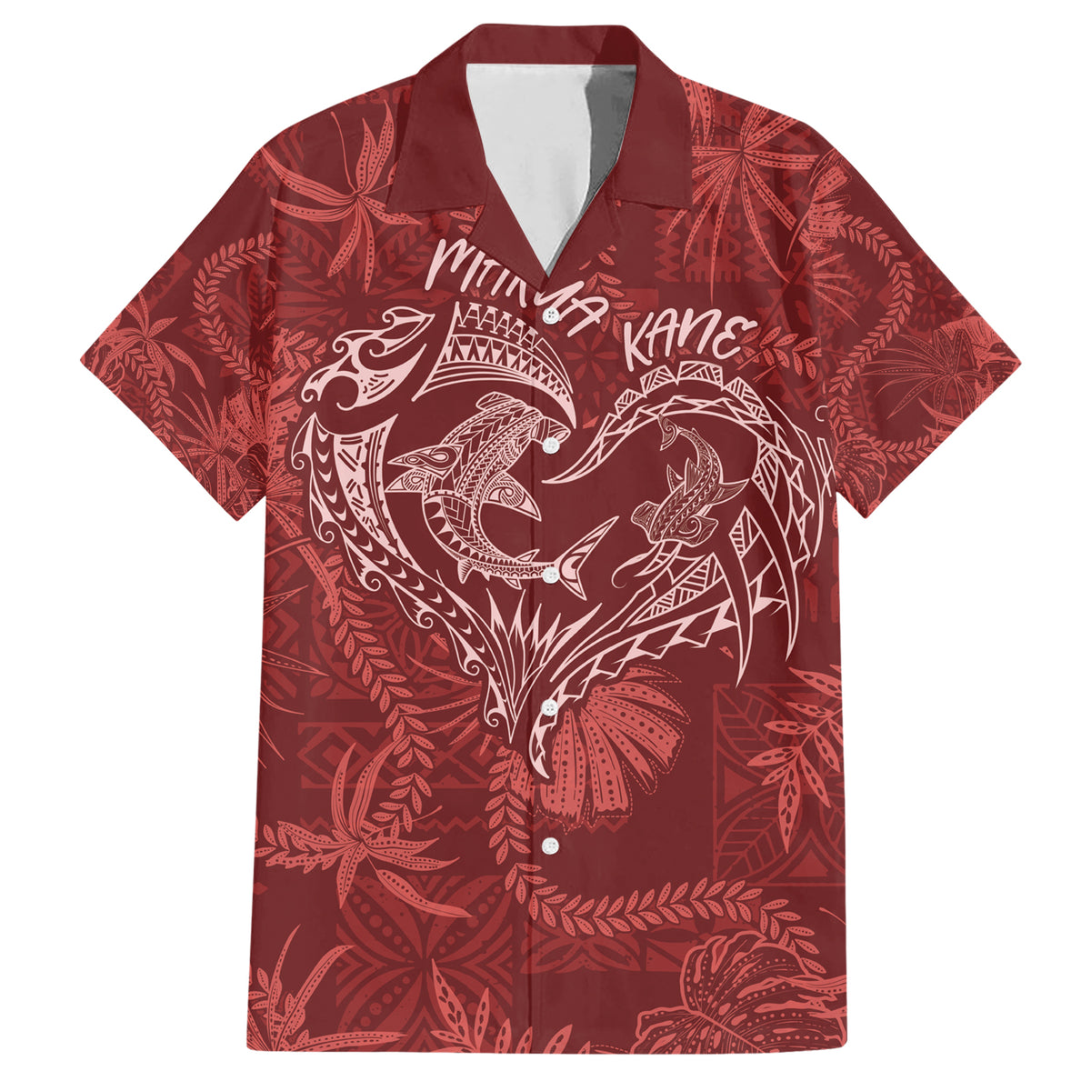 Hawaii Father's Day Vintage Lei Family Matching Short Sleeve Bodycon Dress and Hawaiian Shirt Hauoli la Makuakane - Red LT7 Dad's Shirt - Short Sleeve Red - Polynesian Pride