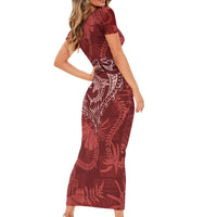 Hawaii Father's Day Vintage Lei Family Matching Short Sleeve Bodycon Dress and Hawaiian Shirt Hauoli la Makuakane - Red LT7 - Polynesian Pride