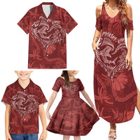Hawaii Father's Day Vintage Lei Family Matching Summer Maxi Dress and Hawaiian Shirt Hauoli la Makuakane - Red LT7 - Polynesian Pride