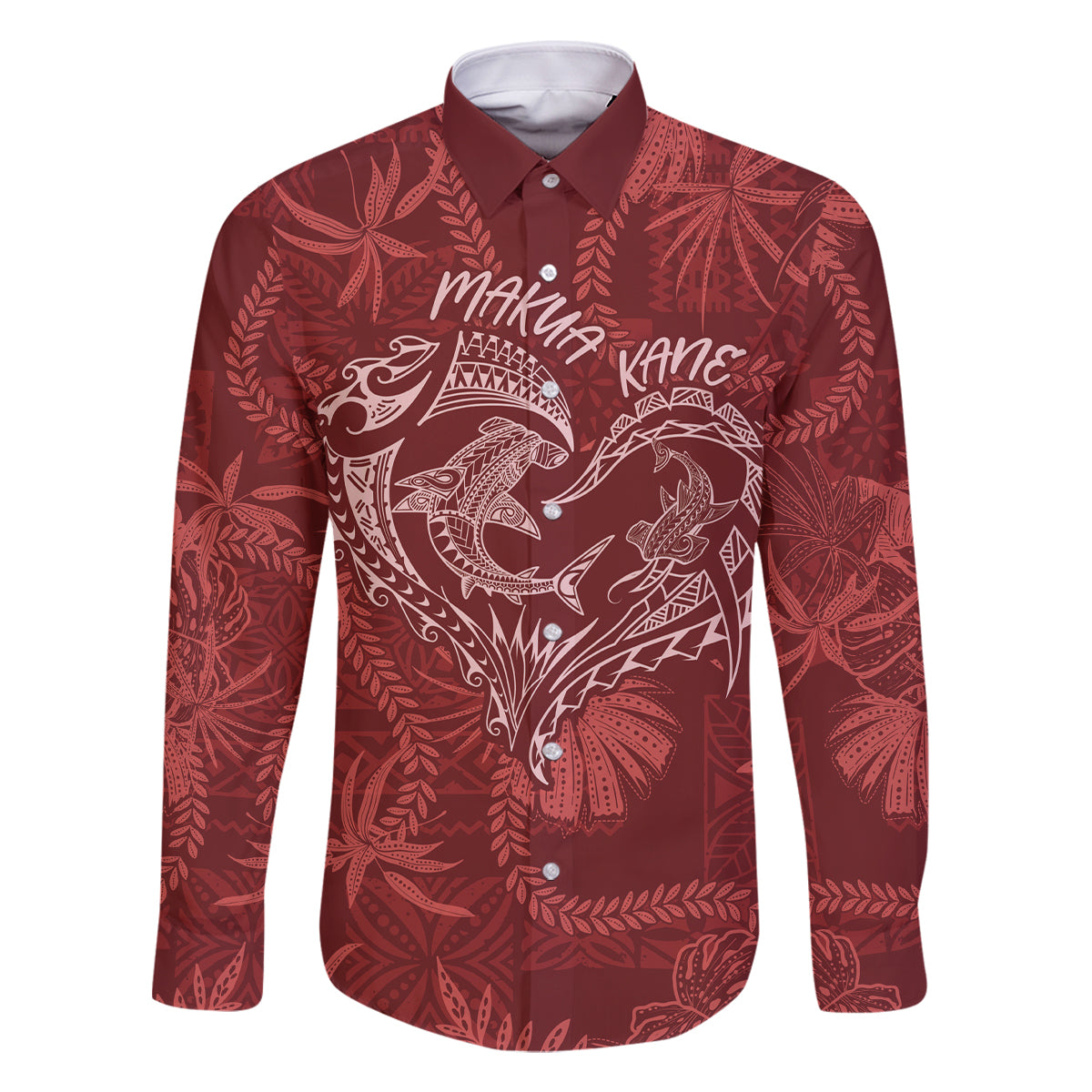 Hawaii Father's Day Vintage Lei Family Matching Summer Maxi Dress and Hawaiian Shirt Hauoli la Makuakane - Red LT7 Dad's Shirt - Long Sleeve Red - Polynesian Pride