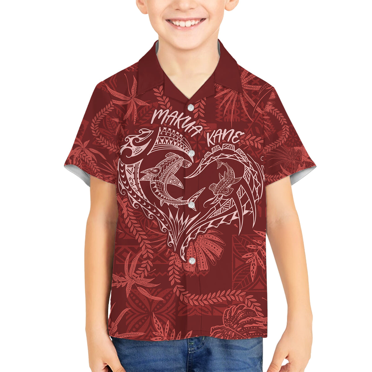Hawaii Father's Day Vintage Lei Family Matching Summer Maxi Dress and Hawaiian Shirt Hauoli la Makuakane - Red LT7 Son's Shirt Red - Polynesian Pride