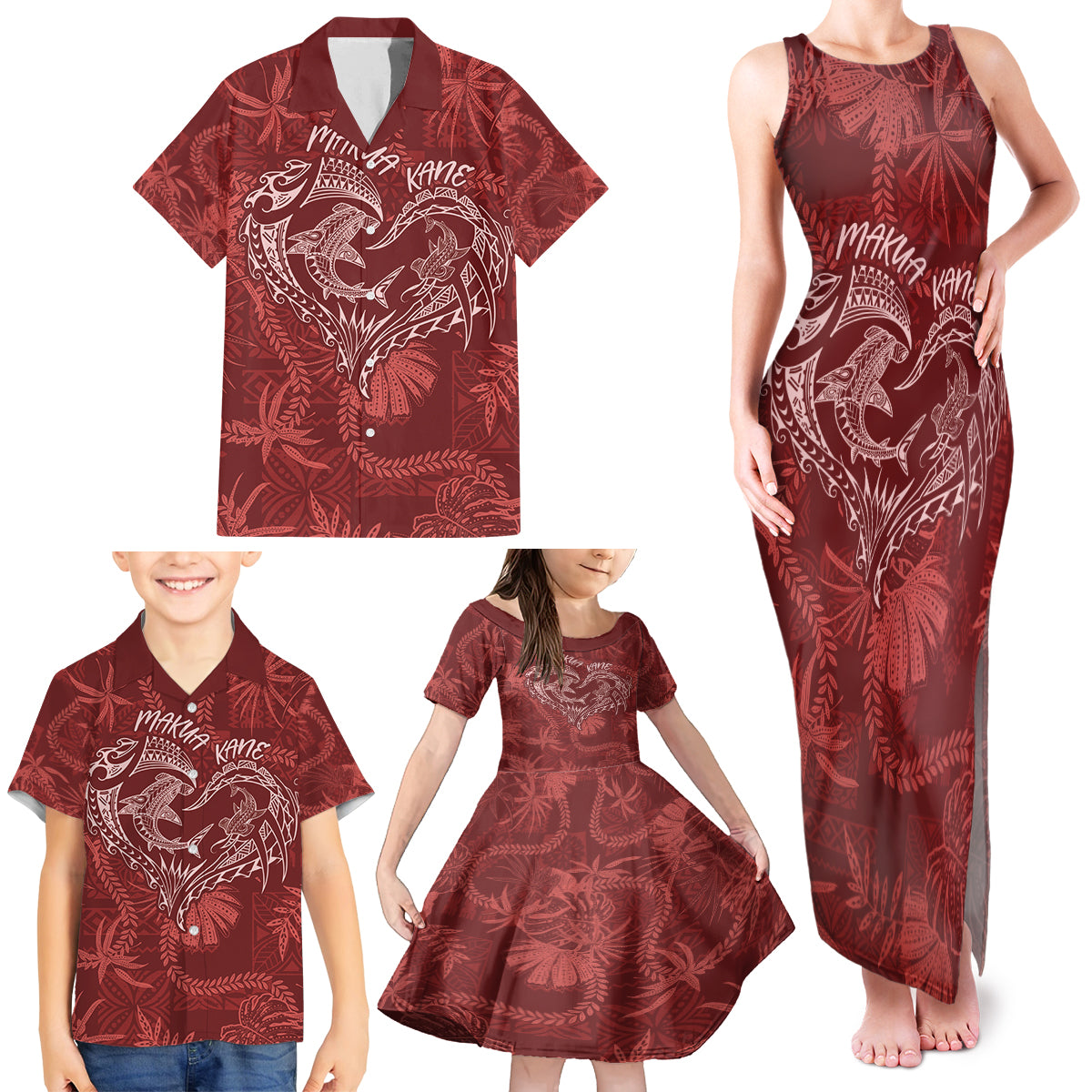 Hawaii Father's Day Vintage Lei Family Matching Tank Maxi Dress and Hawaiian Shirt Hauoli la Makuakane - Red LT7 - Polynesian Pride