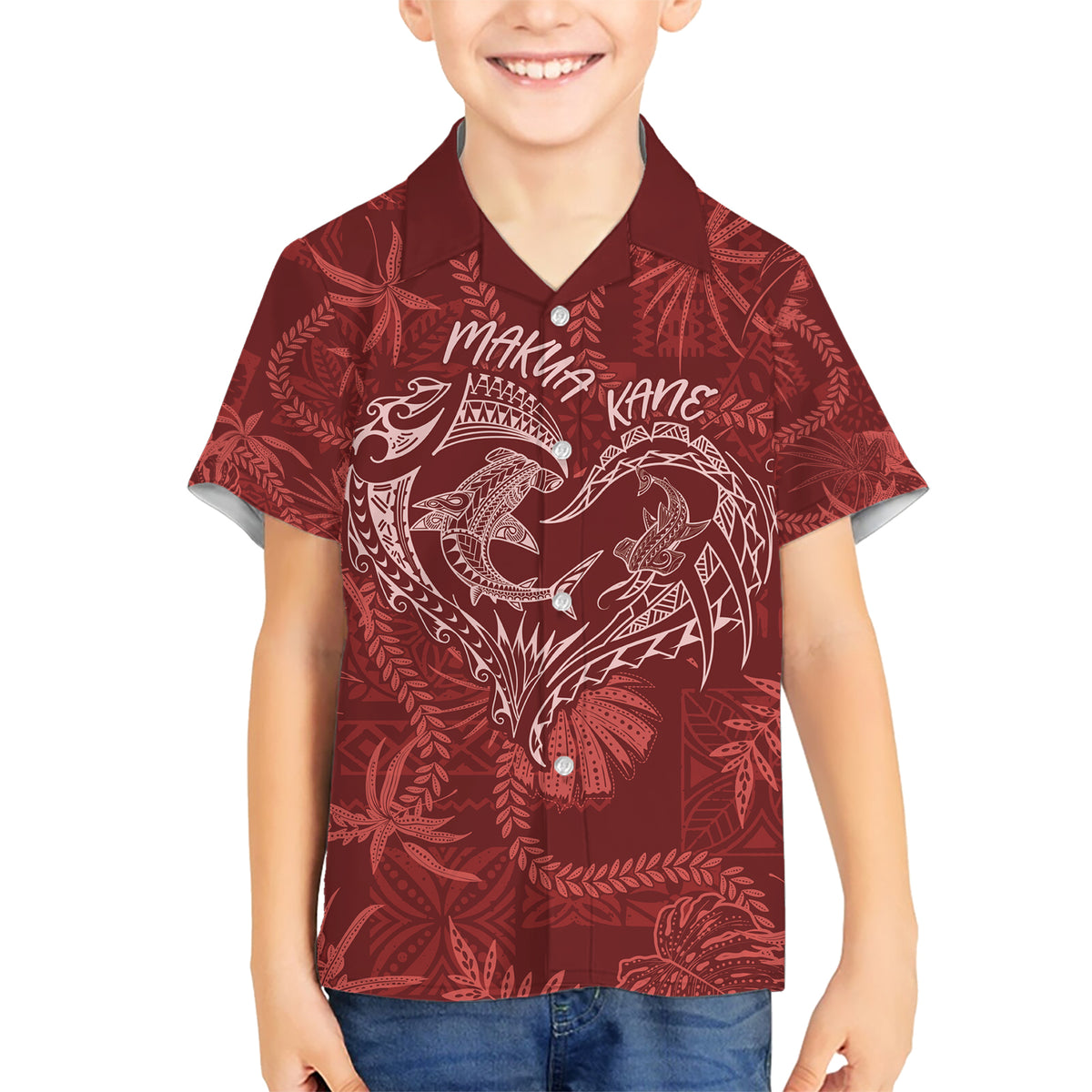 Hawaii Father's Day Vintage Lei Kid Hawaiian Shirt Hauoli la Makuakane - Red LT7 Kid Red - Polynesian Pride