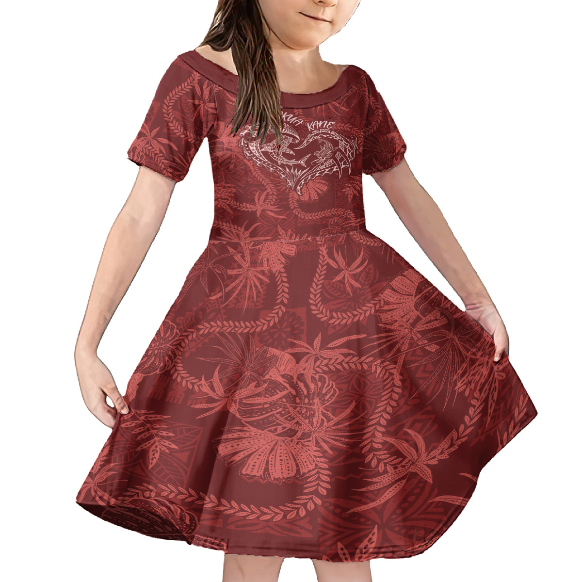Hawaii Father's Day Vintage Lei Kid Short Sleeve Dress Hauoli la Makuakane - Red LT7 KID Red - Polynesian Pride