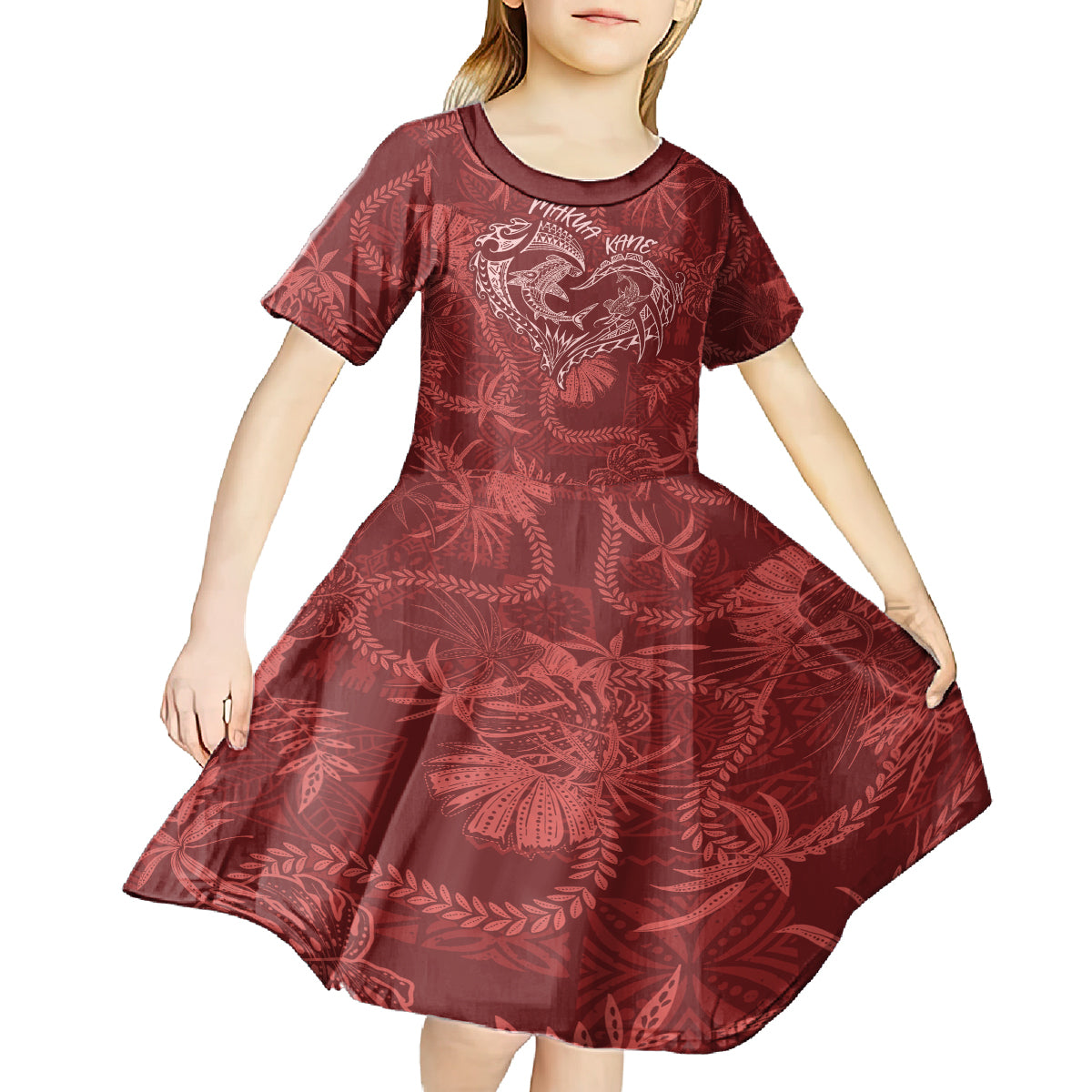 Hawaii Father's Day Vintage Lei Kid Short Sleeve Dress Hauoli la Makuakane - Red LT7 - Polynesian Pride