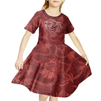 Hawaii Father's Day Vintage Lei Kid Short Sleeve Dress Hauoli la Makuakane - Red LT7 - Polynesian Pride