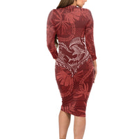 Hawaii Father's Day Vintage Lei Long Sleeve Bodycon Dress Hauoli la Makuakane - Red LT7 - Polynesian Pride