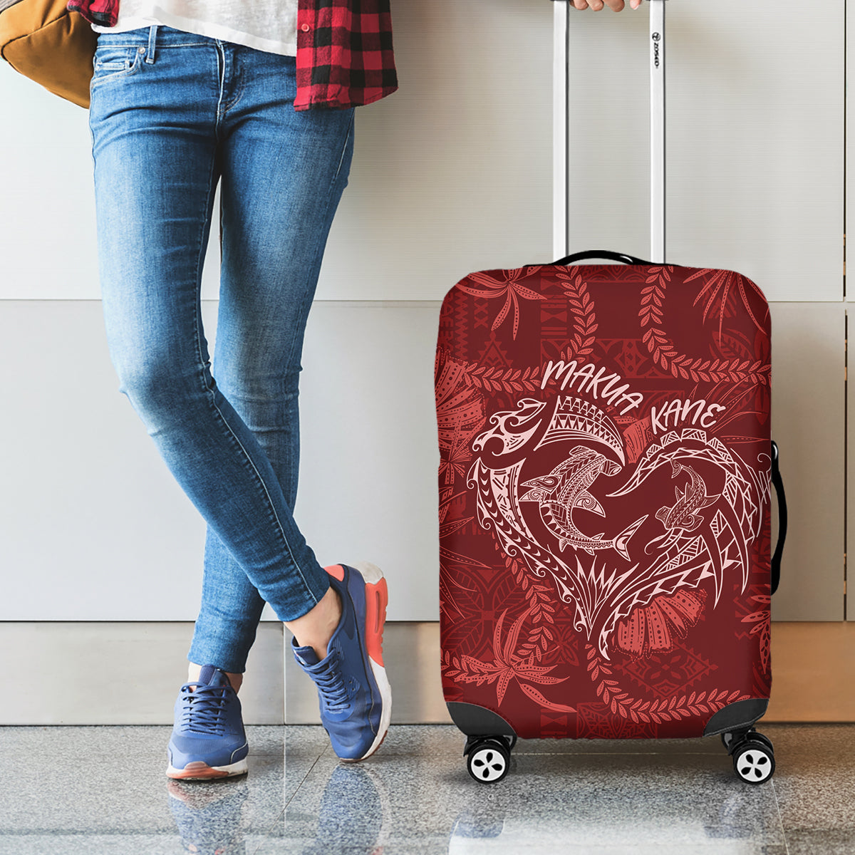 Hawaii Father's Day Vintage Lei Luggage Cover Hauoli la Makuakane - Red LT7 - Polynesian Pride