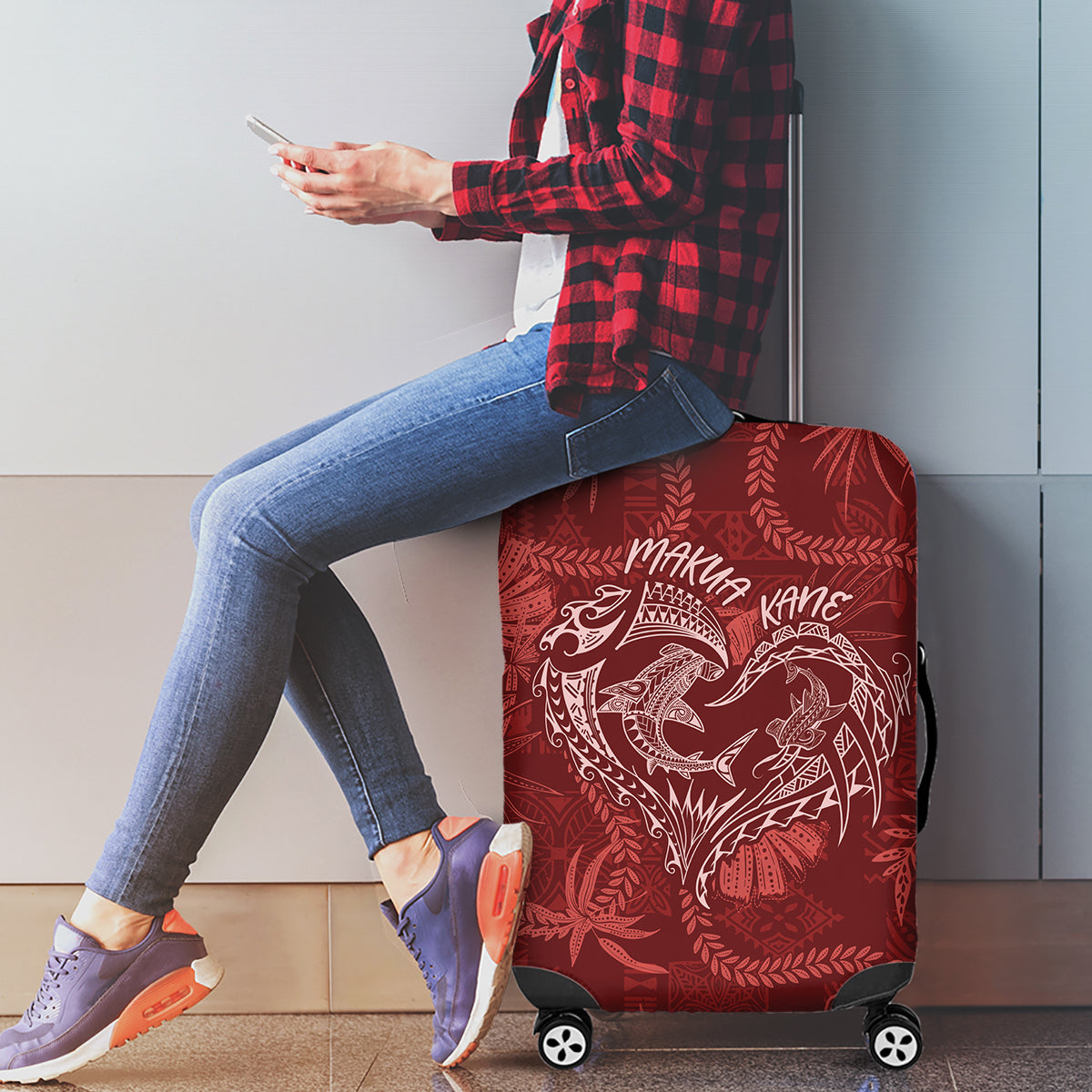 Hawaii Father's Day Vintage Lei Luggage Cover Hauoli la Makuakane - Red LT7 - Polynesian Pride
