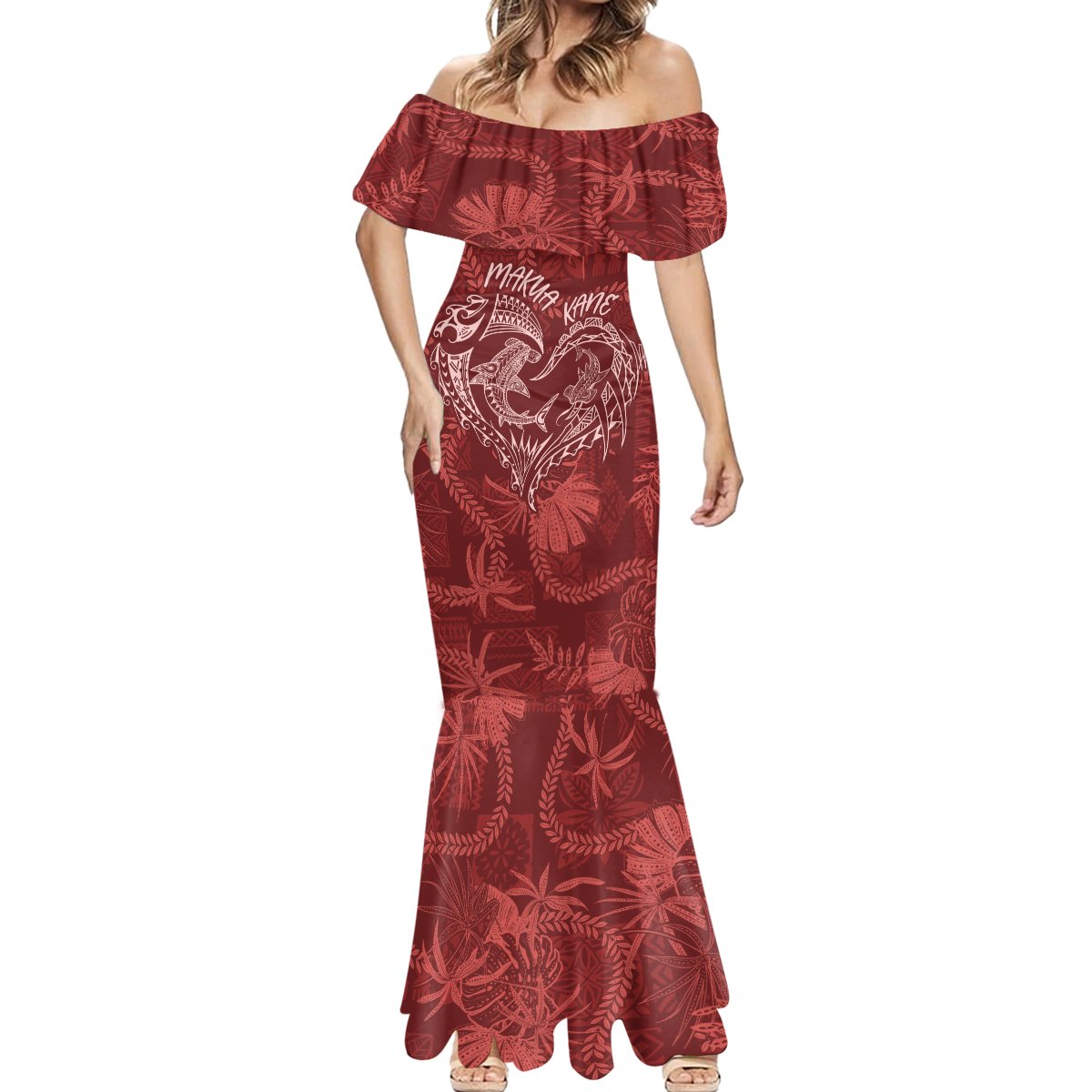 Hawaii Father's Day Vintage Lei Mermaid Dress Hauoli la Makuakane - Red LT7 - Polynesian Pride