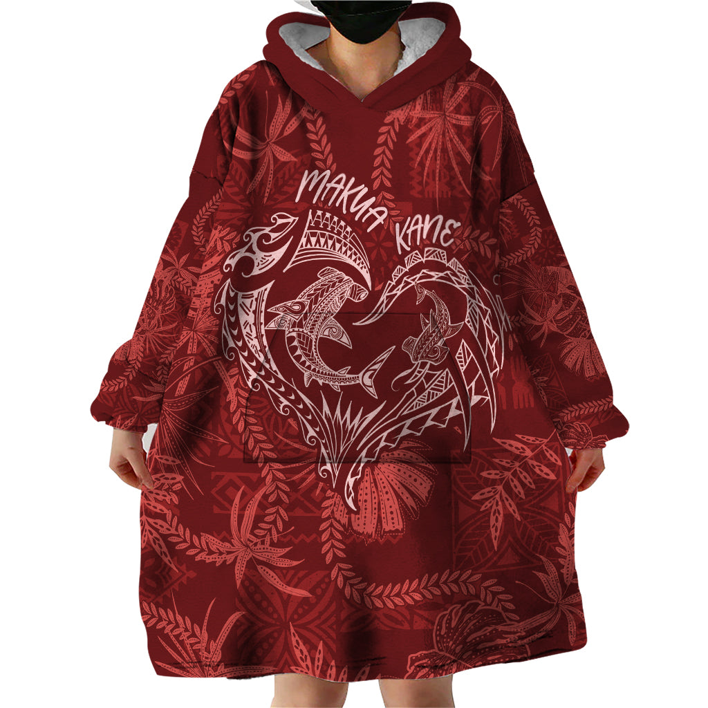 Hawaii Father's Day Vintage Lei Wearable Blanket Hoodie Hauoli la Makuakane - Red LT7 - Polynesian Pride