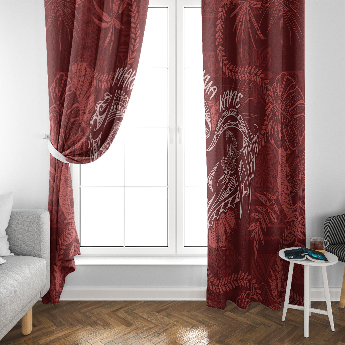 Hawaii Father's Day Vintage Lei Window Curtain Hauoli la Makuakane - Red
