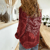 Hawaii Father's Day Vintage Lei Women Casual Shirt Hauoli la Makuakane - Red LT7 - Polynesian Pride