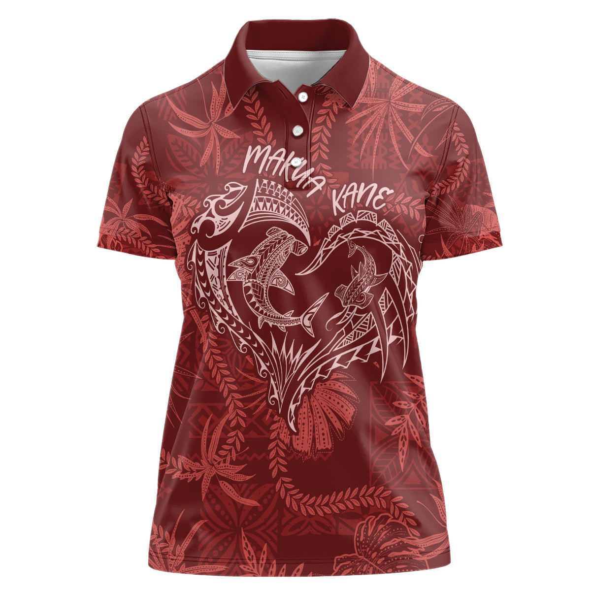 Hawaii Father's Day Vintage Lei Women Polo Shirt Hauoli la Makuakane - Red LT7 Female Red - Polynesian Pride