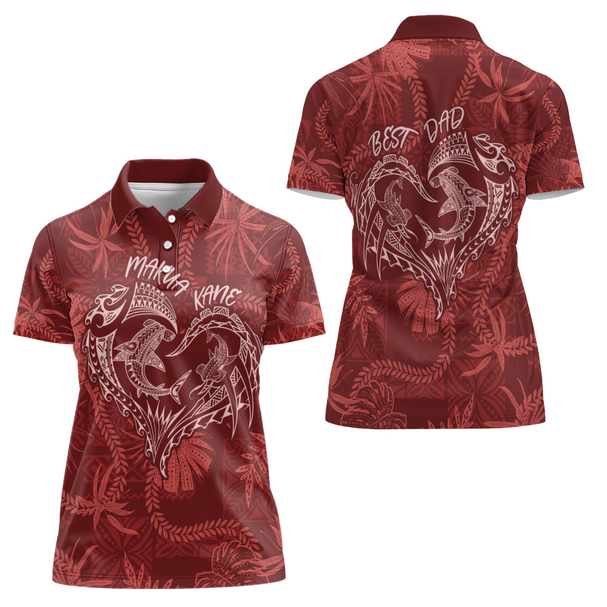 Hawaii Father's Day Vintage Lei Women Polo Shirt Hauoli la Makuakane - Red LT7 - Polynesian Pride