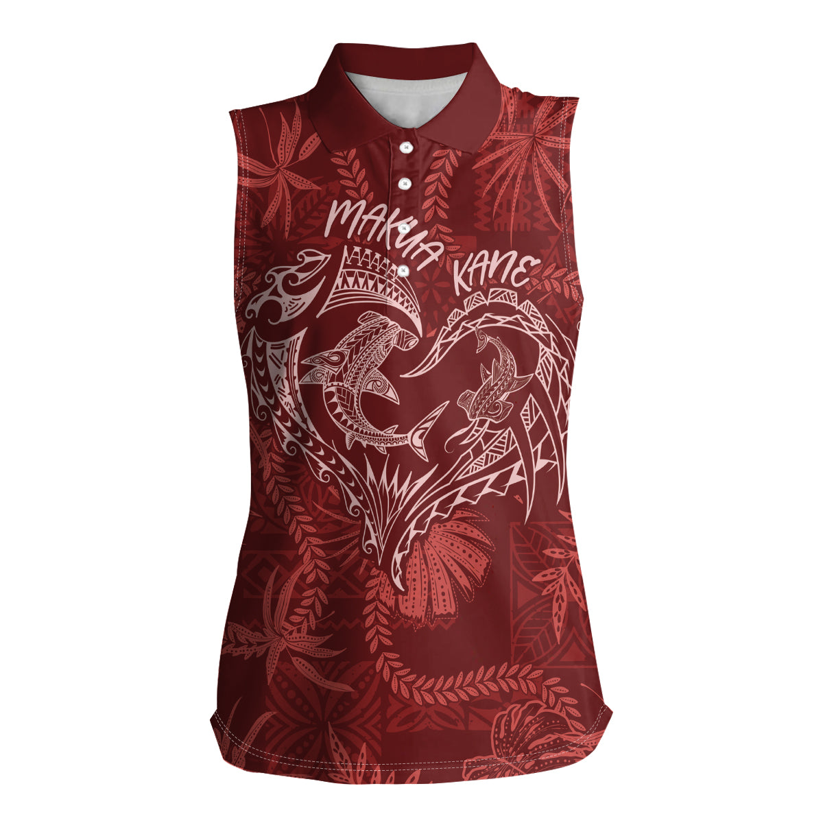Hawaii Father's Day Vintage Lei Women Sleeveless Polo Shirt Hauoli la Makuakane - Red LT7 Female Red - Polynesian Pride