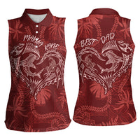 Hawaii Father's Day Vintage Lei Women Sleeveless Polo Shirt Hauoli la Makuakane - Red LT7 - Polynesian Pride