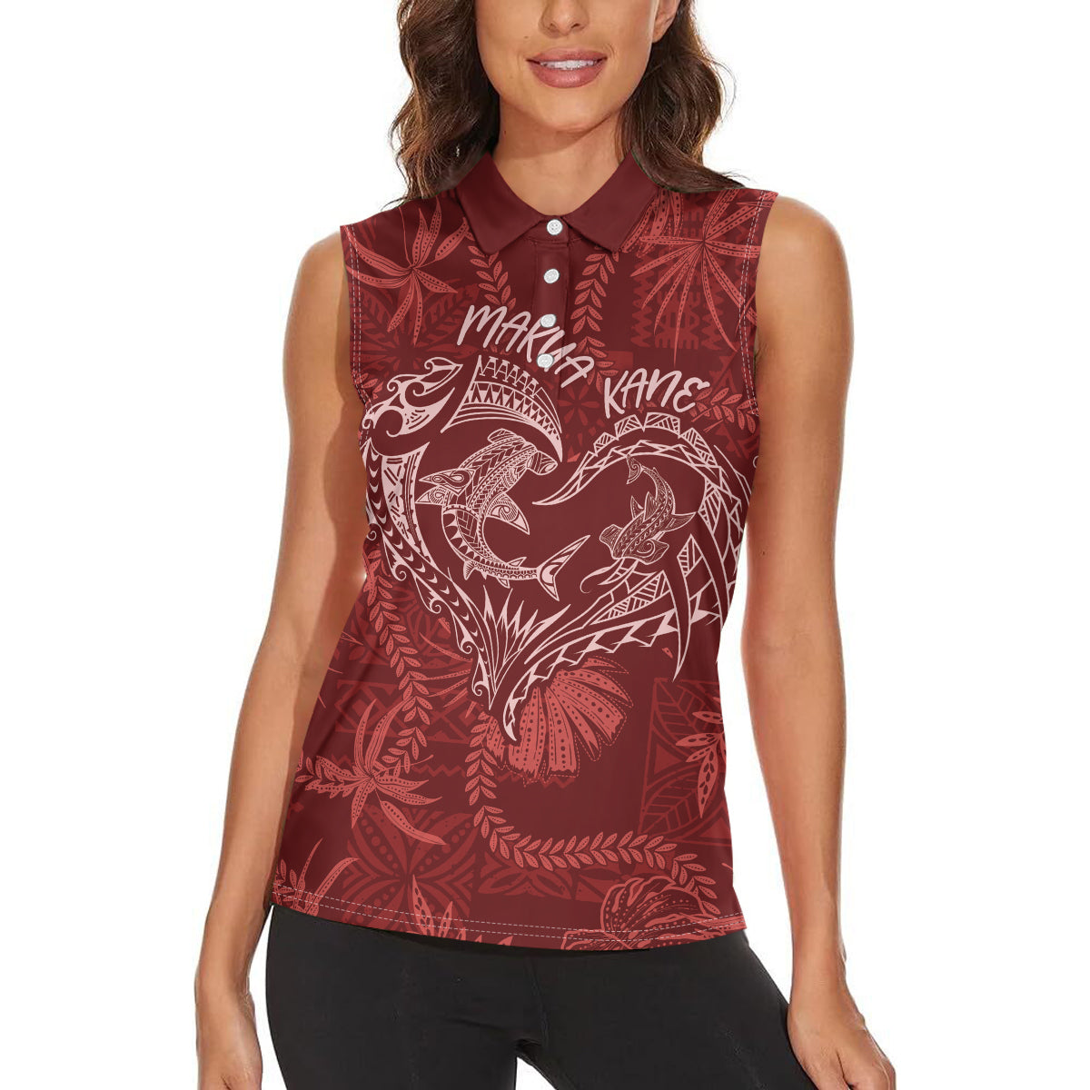 Hawaii Father's Day Vintage Lei Women Sleeveless Polo Shirt Hauoli la Makuakane - Red LT7 - Polynesian Pride