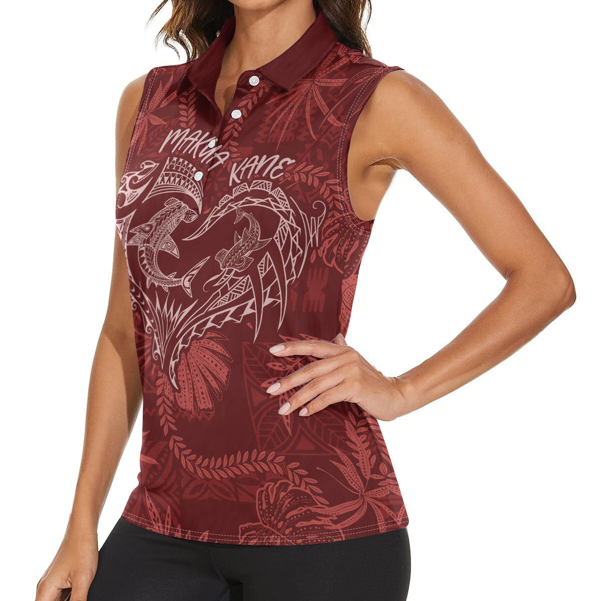 Hawaii Father's Day Vintage Lei Women Sleeveless Polo Shirt Hauoli la Makuakane - Red LT7 - Polynesian Pride