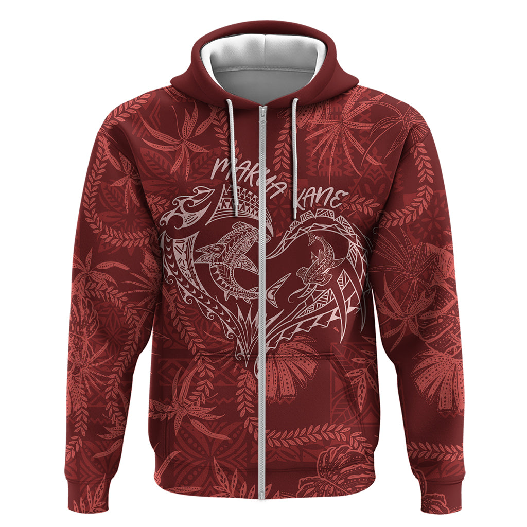 Hawaii Father's Day Vintage Lei Zip Hoodie Hauoli la Makuakane - Red LT7 Zip Hoodie Red - Polynesian Pride