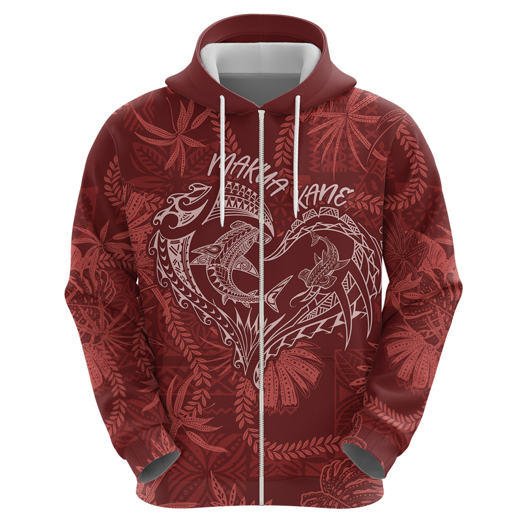 Hawaii Father's Day Vintage Lei Zip Hoodie Hauoli la Makuakane - Red LT7 - Polynesian Pride