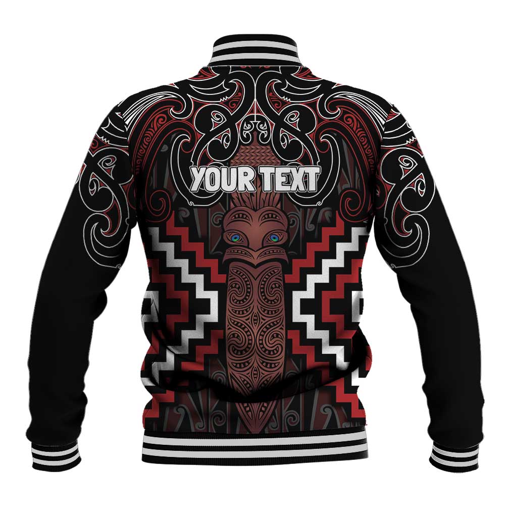 Maori Taiaha Whakairo Personalized Baseball Jacket Red Poutama Motifs