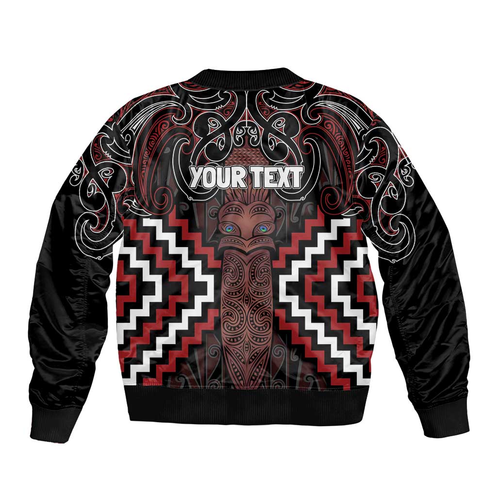 Maori Taiaha Whakairo Personalized Bomber Jacket Red Poutama Motifs LT7 - Polynesian Pride