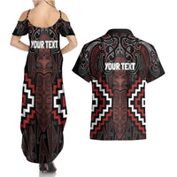 Maori Taiaha Whakairo Personalized Couples Matching Summer Maxi Dress and Hawaiian Shirt Red Poutama Motifs LT7 - Polynesian Pride