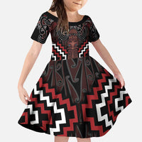 Maori Taiaha Whakairo Personalized Family Matching Long Sleeve Bodycon Dress and Hawaiian Shirt Red Poutama Motifs LT7 Daughter's Dress Red - Polynesian Pride