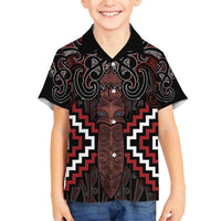 Maori Taiaha Whakairo Personalized Family Matching Long Sleeve Bodycon Dress and Hawaiian Shirt Red Poutama Motifs LT7 Son's Shirt Red - Polynesian Pride