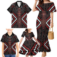 Maori Taiaha Whakairo Personalized Family Matching Mermaid Dress and Hawaiian Shirt Red Poutama Motifs LT7 - Polynesian Pride