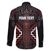 Maori Taiaha Whakairo Personalized Family Matching Off The Shoulder Long Sleeve Dress and Hawaiian Shirt Red Poutama Motifs LT7 - Polynesian Pride