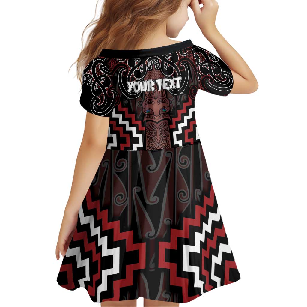 Maori Taiaha Whakairo Personalized Family Matching Off Shoulder Short Dress and Hawaiian Shirt Red Poutama Motifs LT7 - Polynesian Pride
