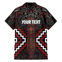 Maori Taiaha Whakairo Personalized Family Matching Short Sleeve Bodycon Dress and Hawaiian Shirt Red Poutama Motifs LT7 - Polynesian Pride