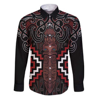 Maori Taiaha Whakairo Personalized Family Matching Short Sleeve Bodycon Dress and Hawaiian Shirt Red Poutama Motifs LT7 Dad's Shirt - Long Sleeve Red - Polynesian Pride