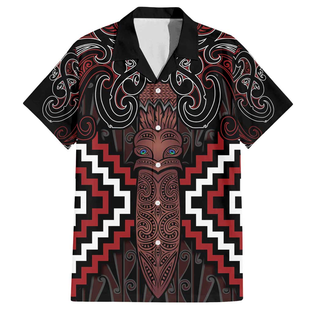 Maori Taiaha Whakairo Personalized Family Matching Summer Maxi Dress and Hawaiian Shirt Red Poutama Motifs LT7 Dad's Shirt - Short Sleeve Red - Polynesian Pride
