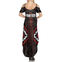 Maori Taiaha Whakairo Personalized Family Matching Summer Maxi Dress and Hawaiian Shirt Red Poutama Motifs LT7 - Polynesian Pride