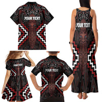 Maori Taiaha Whakairo Personalized Family Matching Tank Maxi Dress and Hawaiian Shirt Red Poutama Motifs LT7 - Polynesian Pride