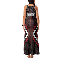 Maori Taiaha Whakairo Personalized Family Matching Tank Maxi Dress and Hawaiian Shirt Red Poutama Motifs LT7 - Polynesian Pride
