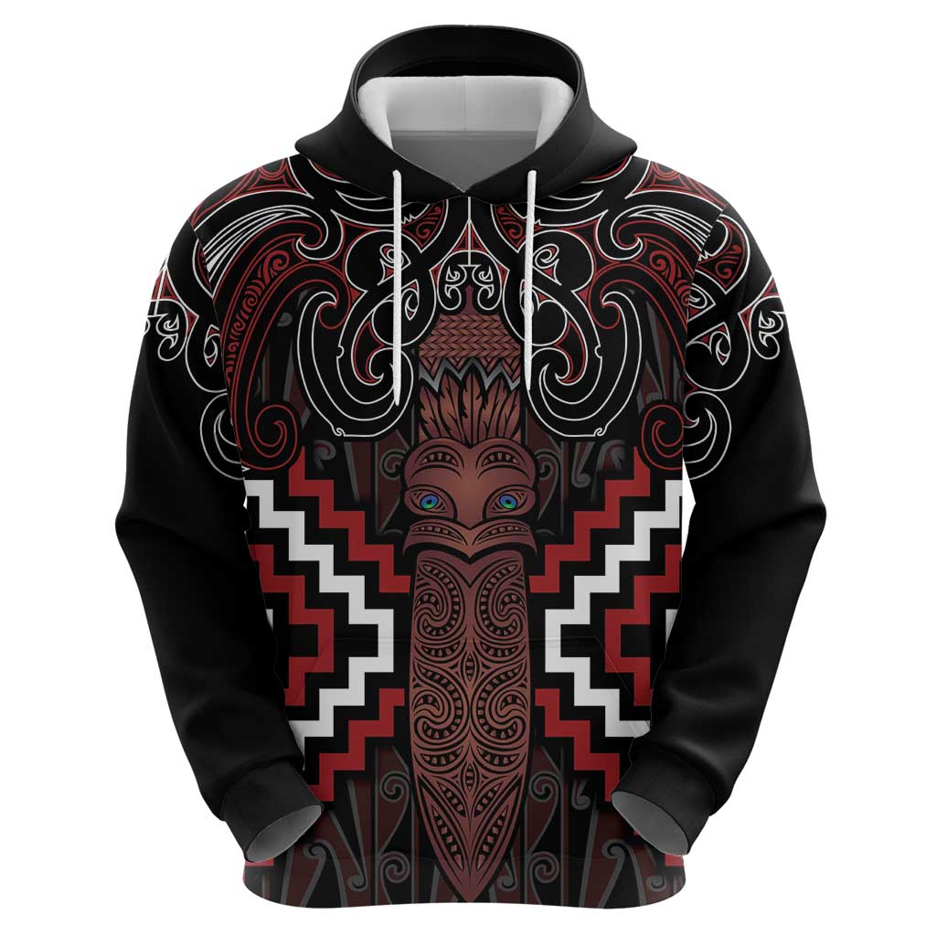 Maori Taiaha Whakairo Personalized Hoodie Red Poutama Motifs