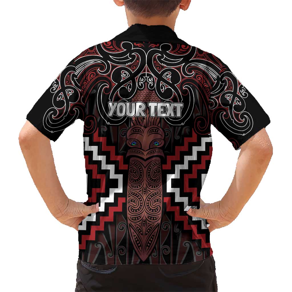 Maori Taiaha Whakairo Personalized Kid Hawaiian Shirt Red Poutama Motifs