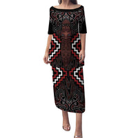 Maori Taiaha Whakairo Personalized Puletasi Red Poutama Motifs