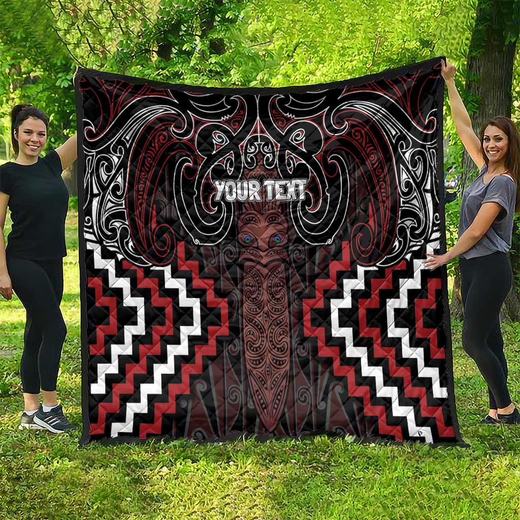 Maori Taiaha Whakairo Personalized Quilt Red Poutama Motifs LT7 - Polynesian Pride