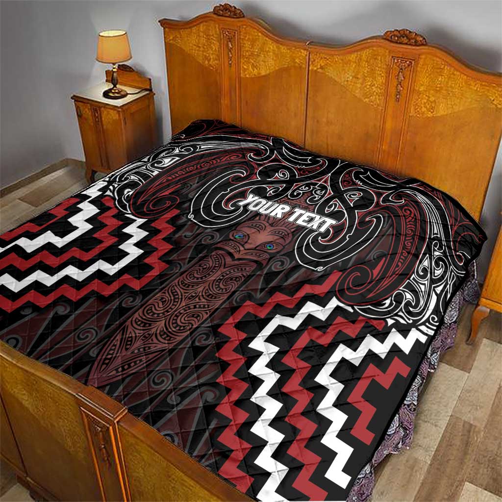 Maori Taiaha Whakairo Personalized Quilt Red Poutama Motifs LT7 - Polynesian Pride