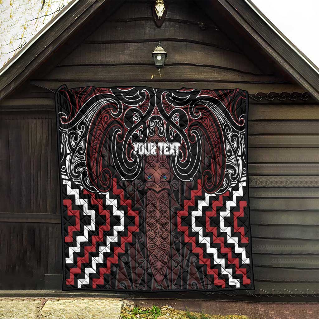 Maori Taiaha Whakairo Personalized Quilt Red Poutama Motifs LT7 - Polynesian Pride