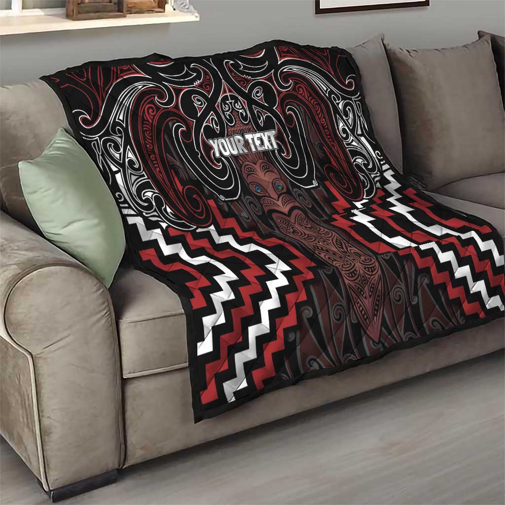 Maori Taiaha Whakairo Personalized Quilt Red Poutama Motifs LT7 - Polynesian Pride