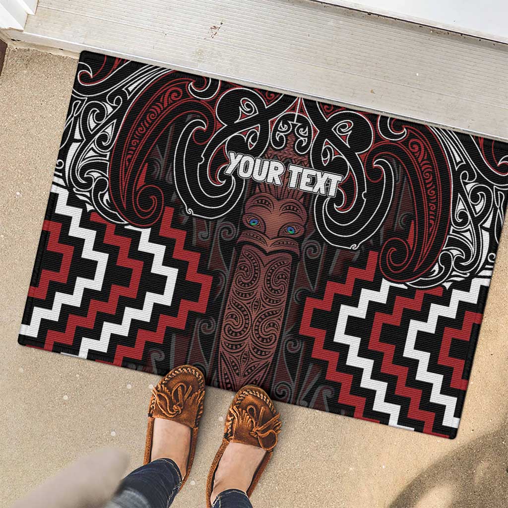 Maori Taiaha Whakairo Personalized Rubber Doormat Red Poutama Motifs