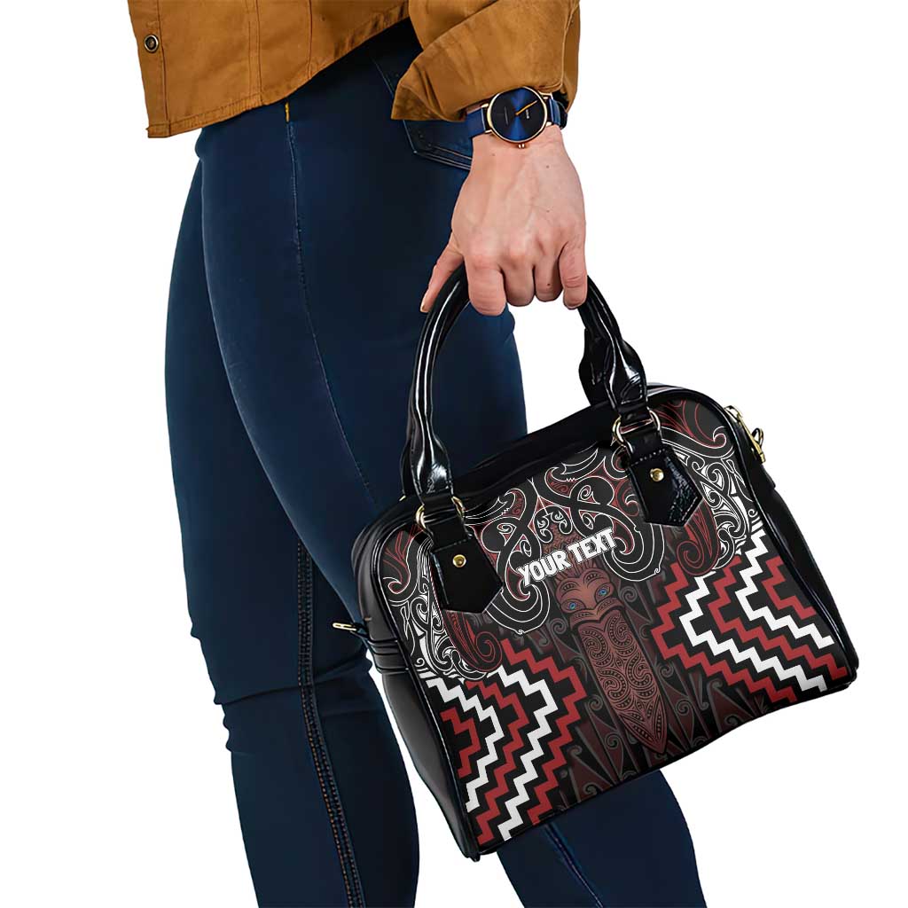 Maori Taiaha Whakairo Personalized Shoulder Handbag Red Poutama Motifs